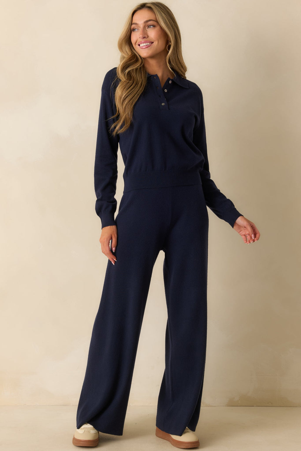 FRNCH Navy Blue Cosse Knit Pants