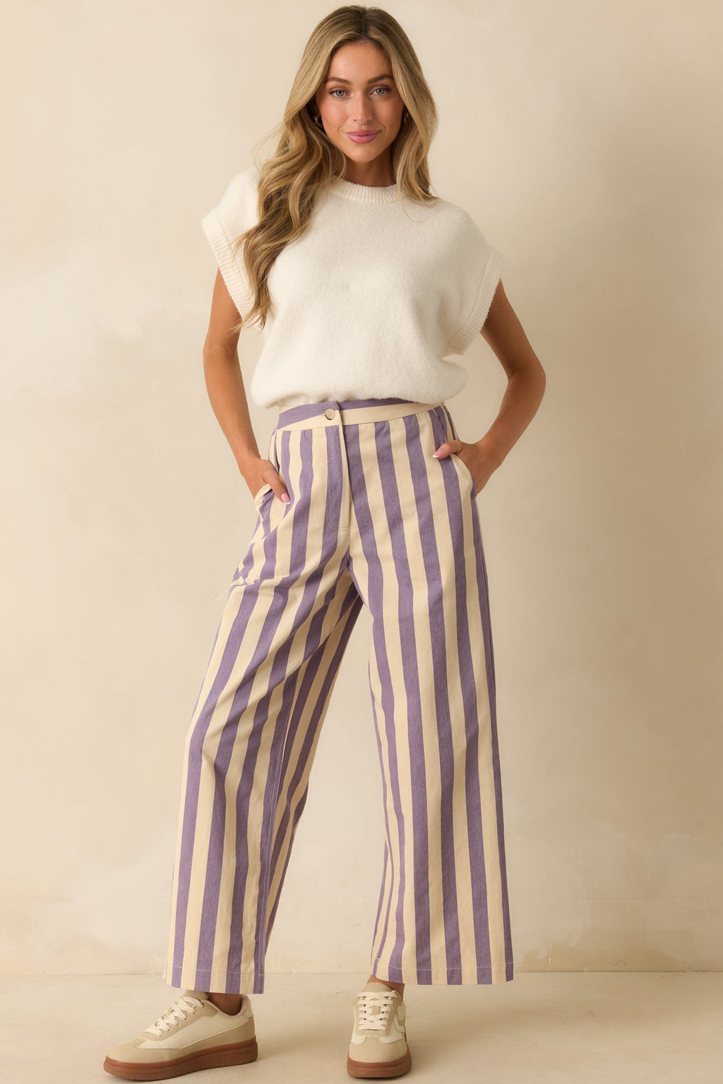 FRNCH Lilac Striped Wide Leg Austen Pants
