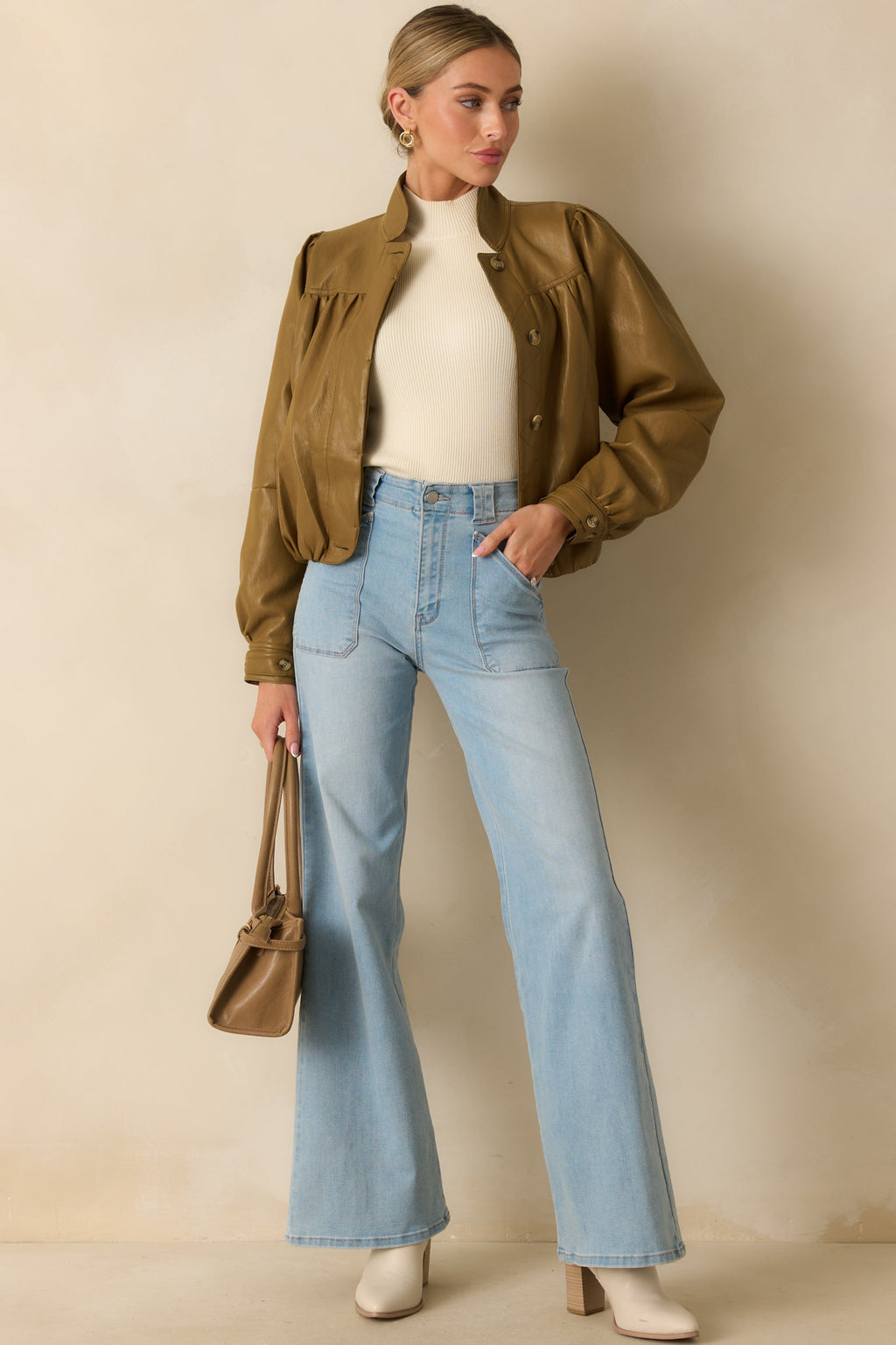 Set the Standard Olive Brown Faux Leather Jacket