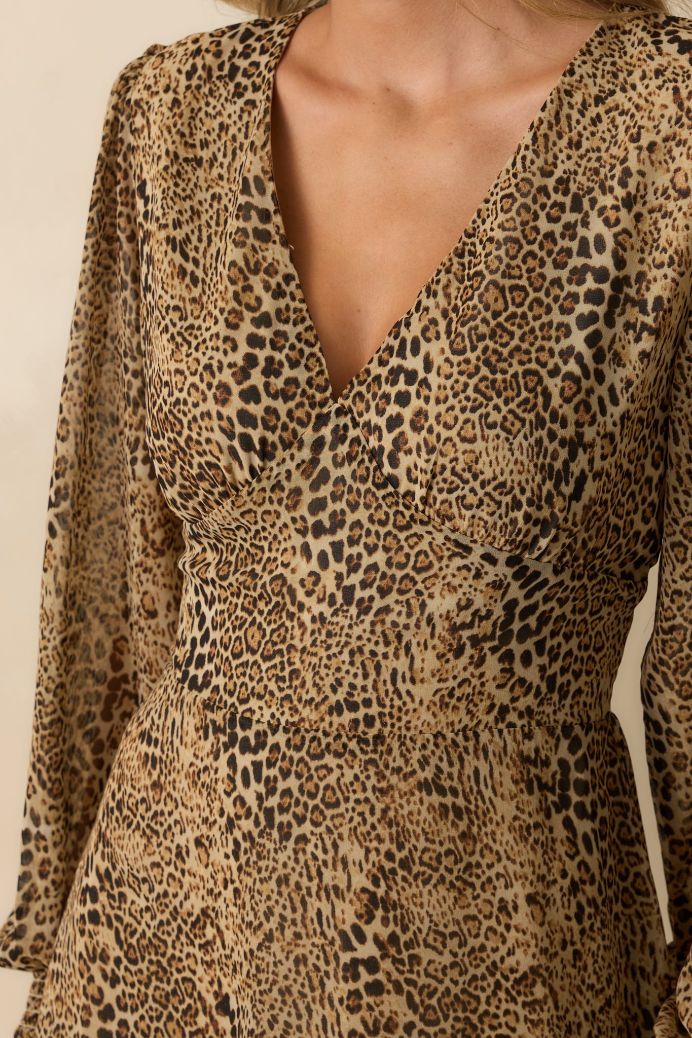 Hold On To This Tan Leopard Print Chiffon Mini Dress