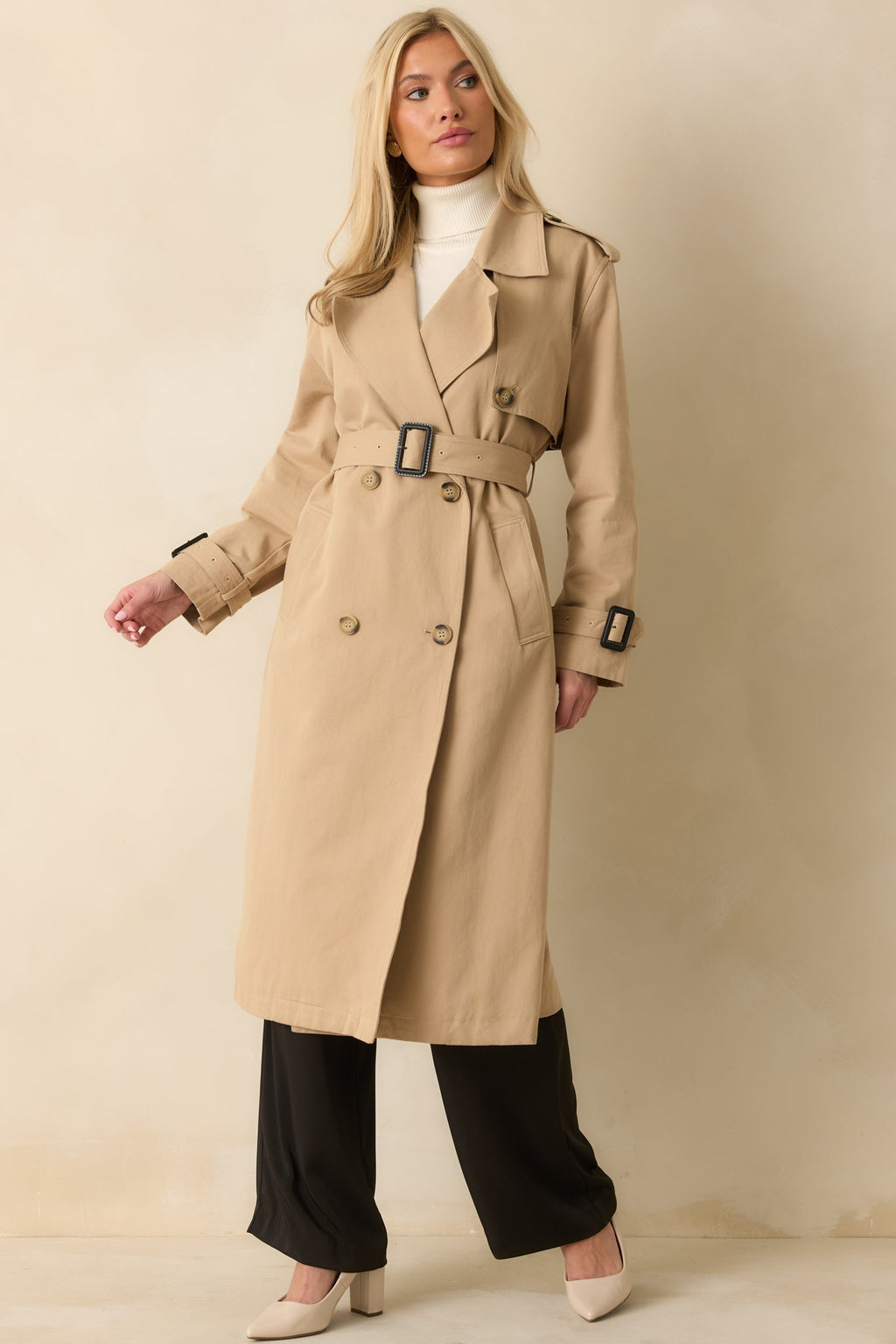 On the Avenue Tan Cotton Belted Trench Coat