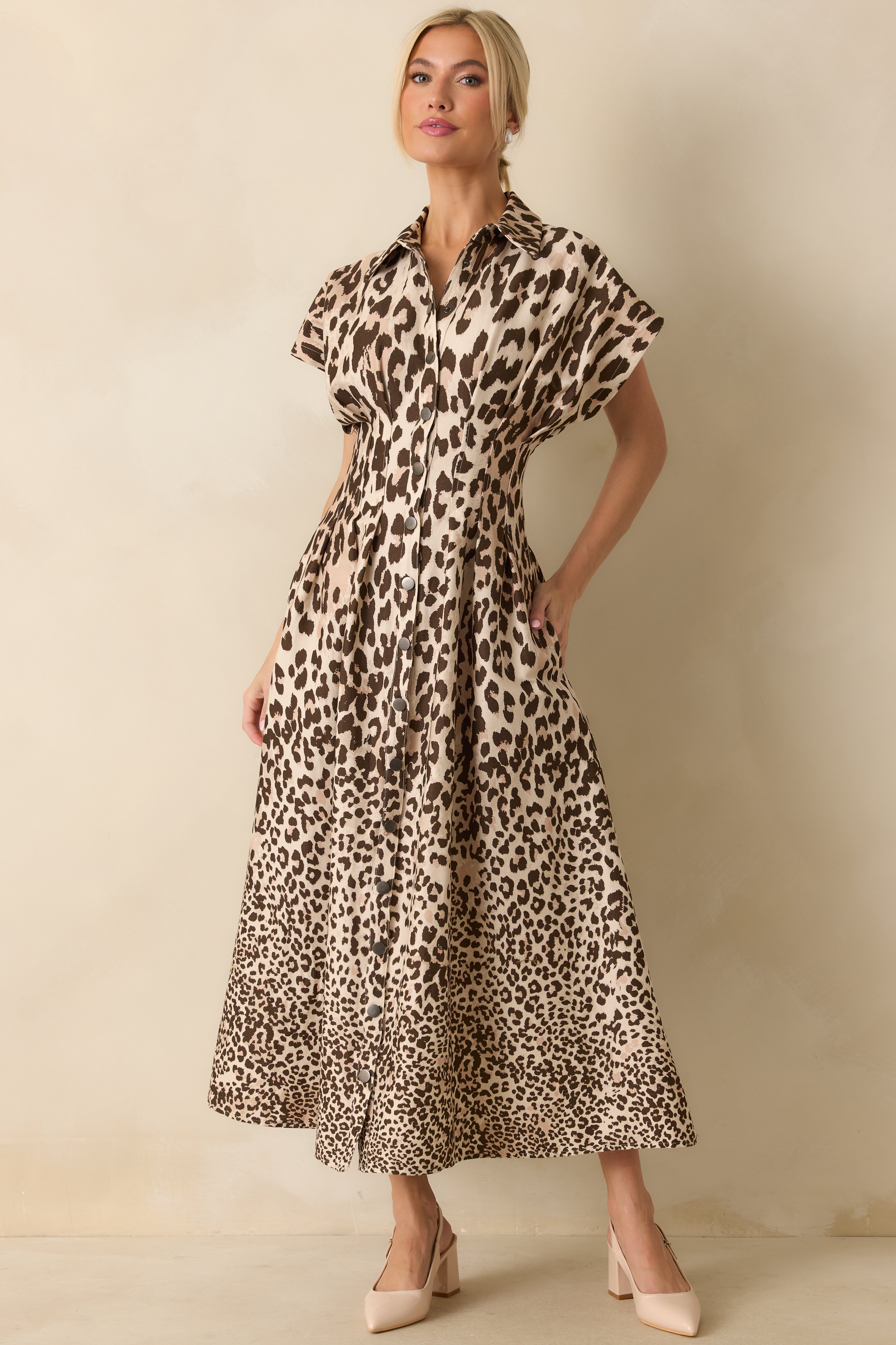 Wild About It Taupe Leopard Print Denim Pocketed Maxi Dress