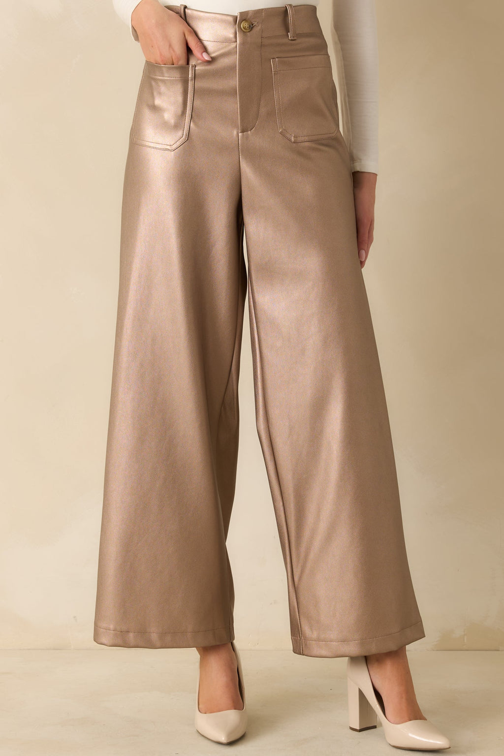 Catch You Later Metallic Taupe Wide Leg Pants