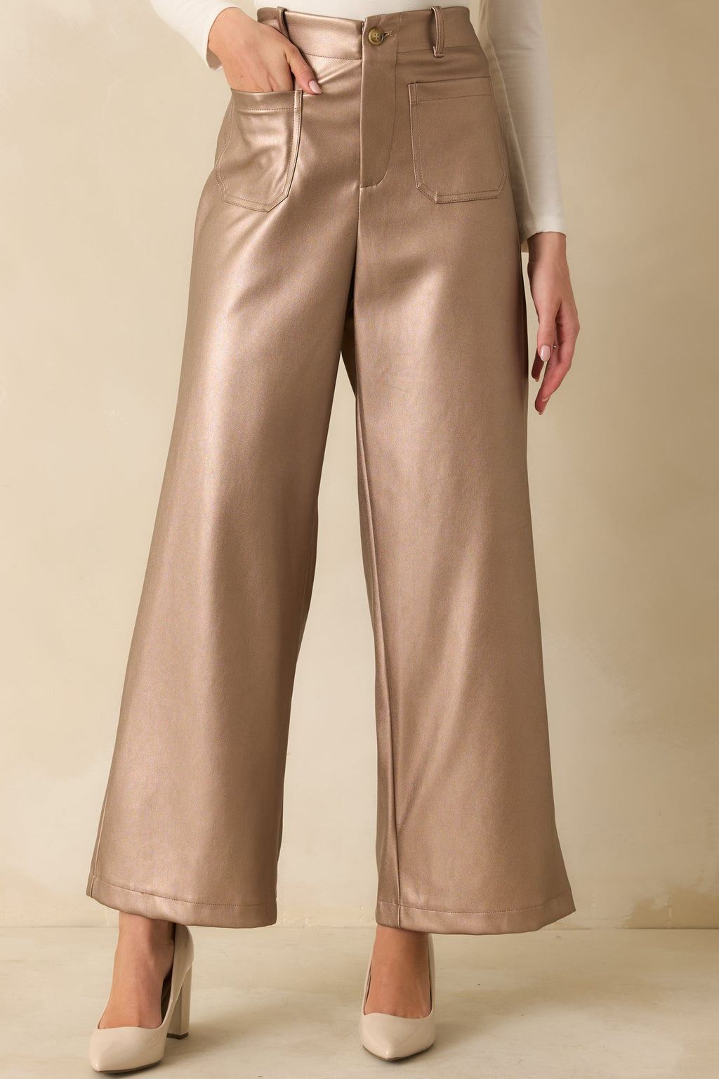 Catch You Later Metallic Taupe Wide Leg Pants
