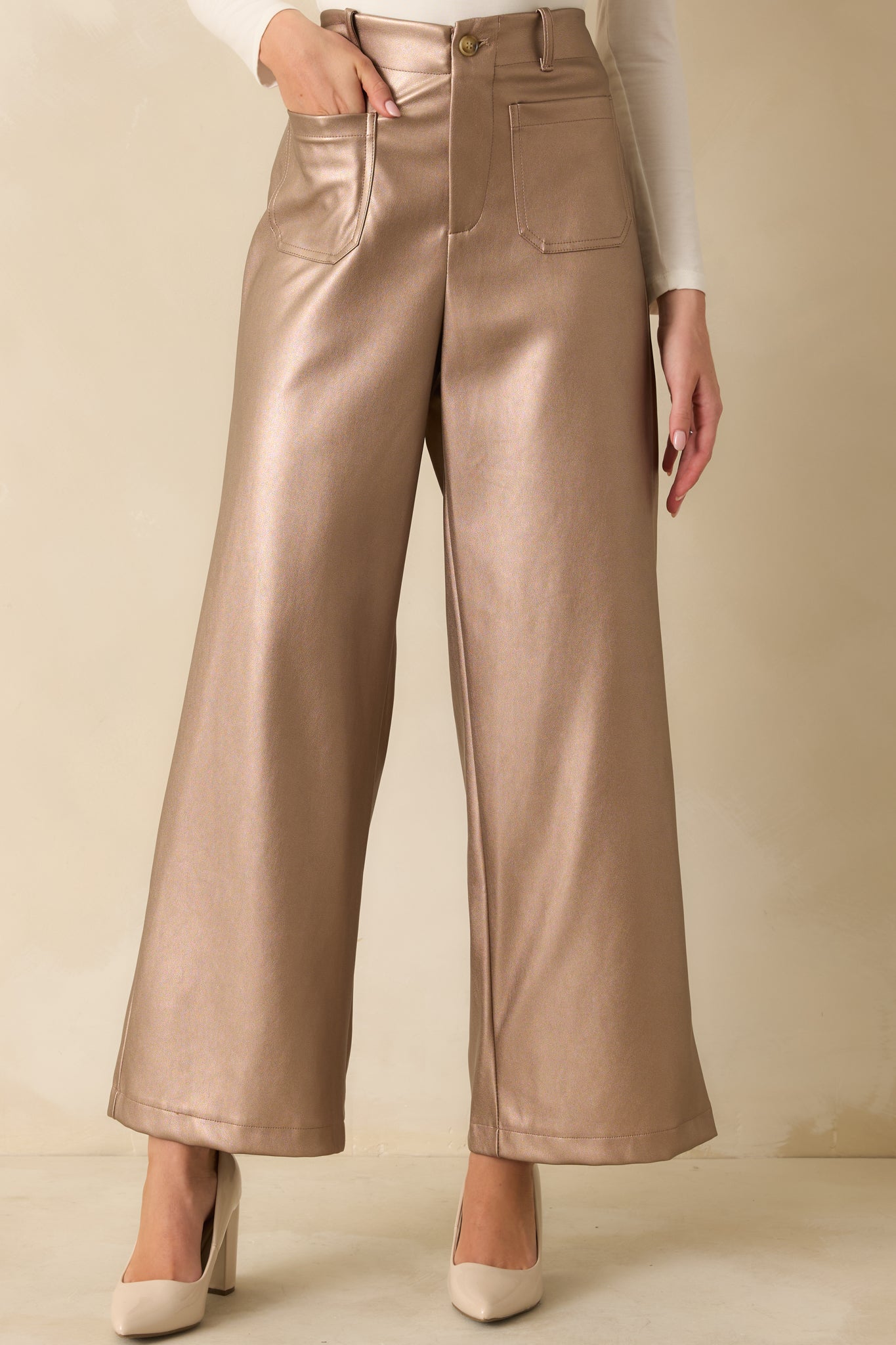 Catch You Later Metallic Taupe Wide Leg Pants