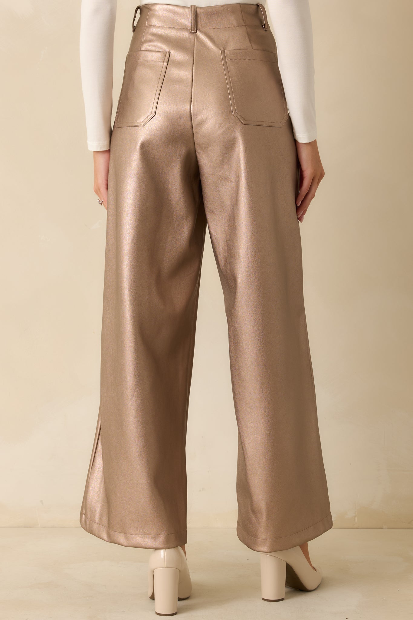 Catch You Later Metallic Taupe Wide Leg Pants