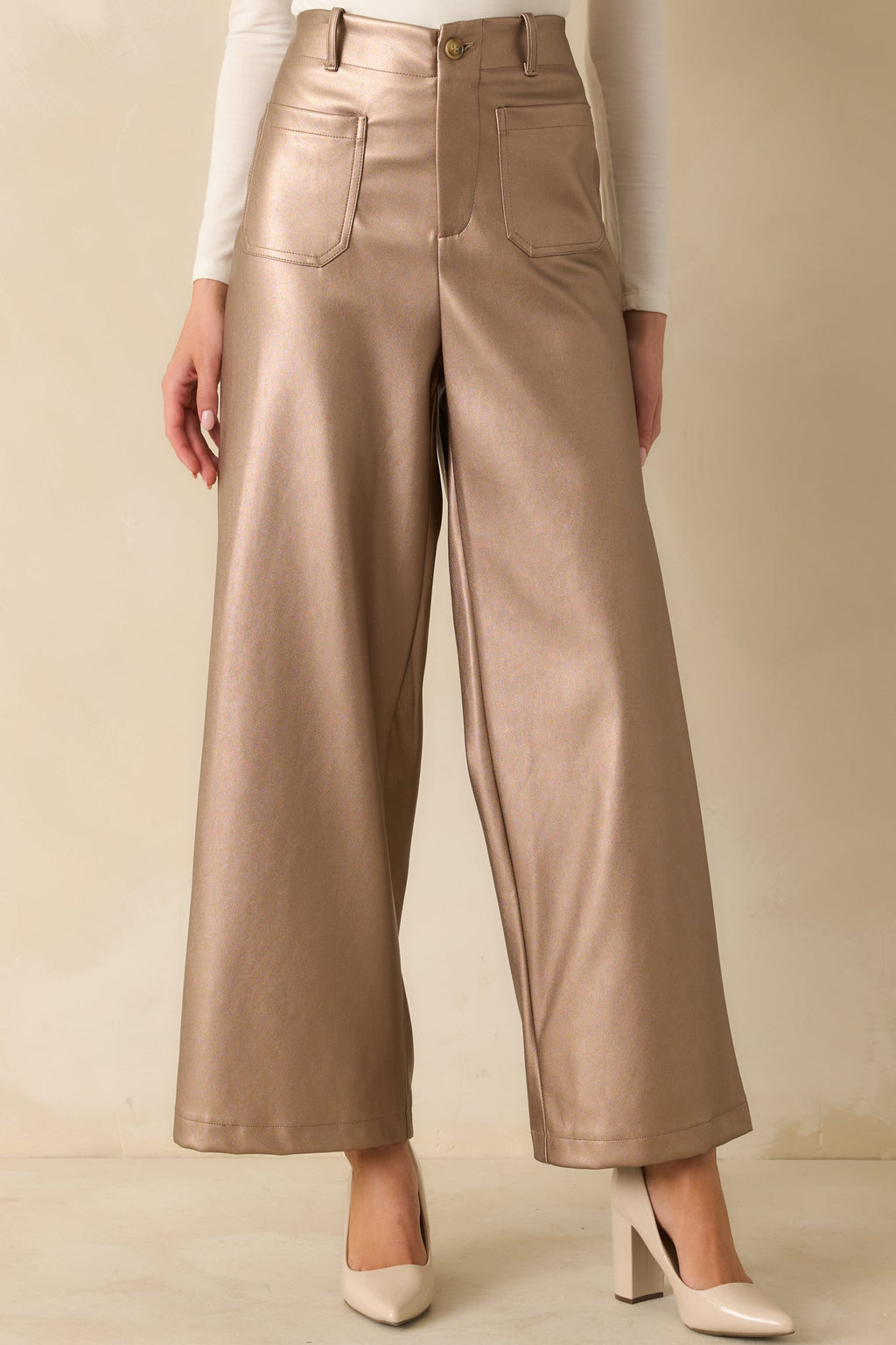 Catch You Later Metallic Taupe Wide Leg Pants