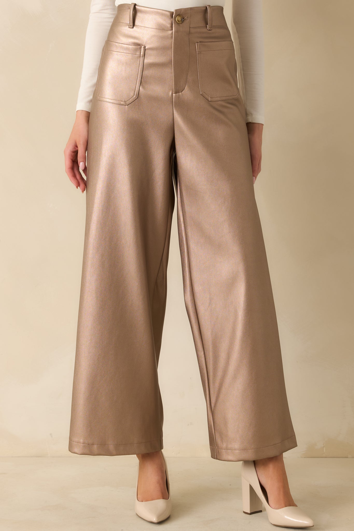 Catch You Later Metallic Taupe Wide Leg Pants
