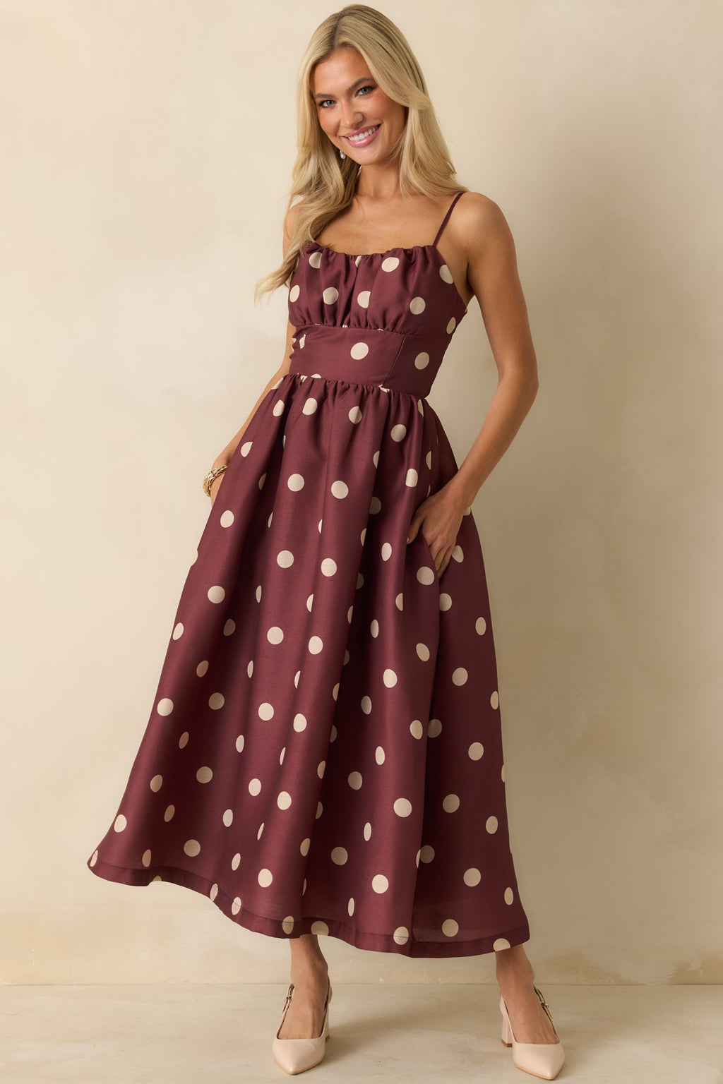 Sweet Spot Burgundy Polka Dot Maxi Dress