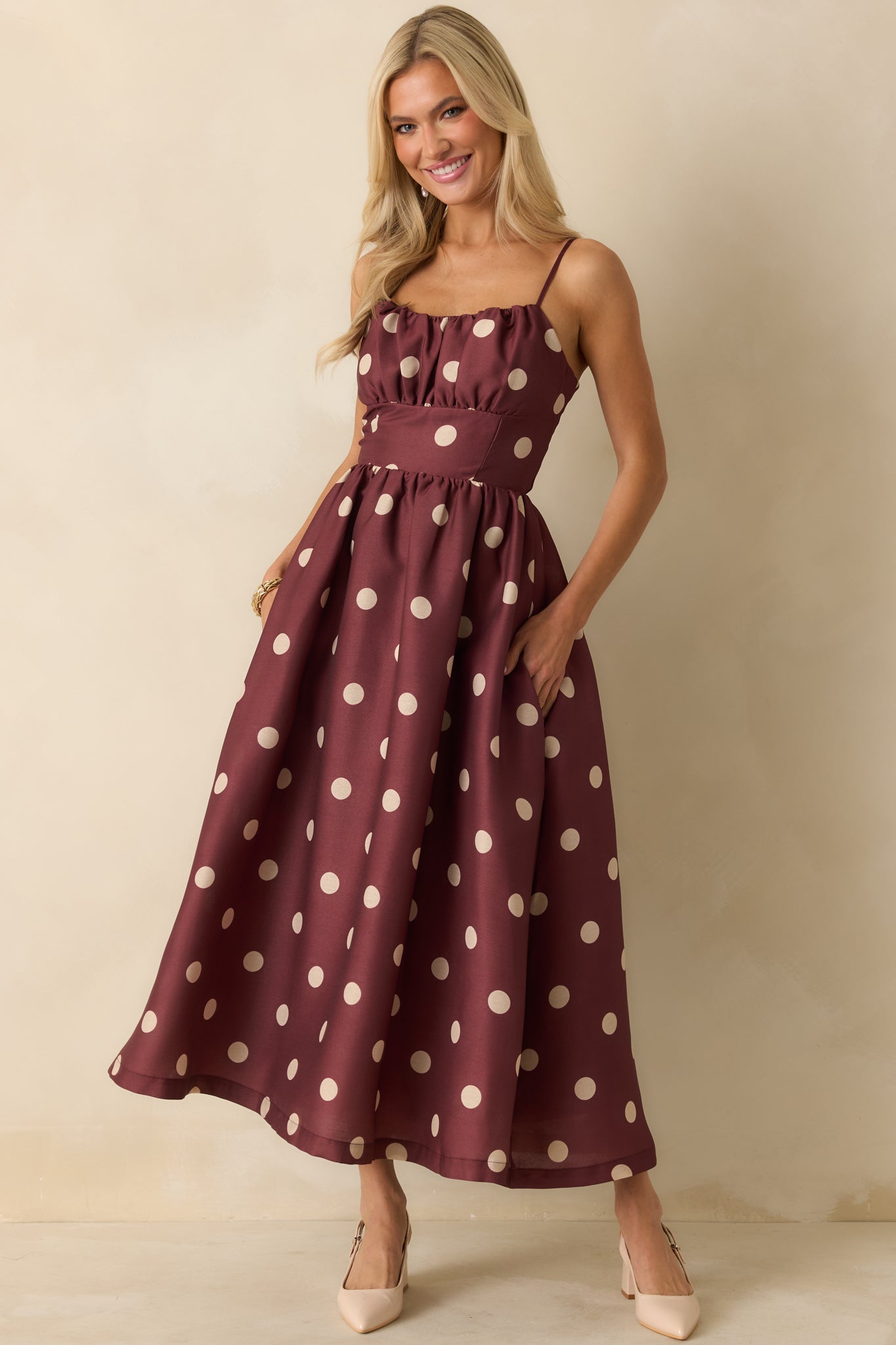 Sweet Spot Burgundy Polka Dot Maxi Dress