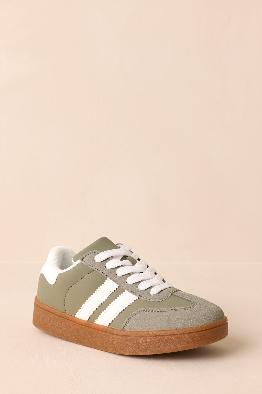 Chasing Chill Light Green Faux Leather and Suede Lace-Up Sneakers