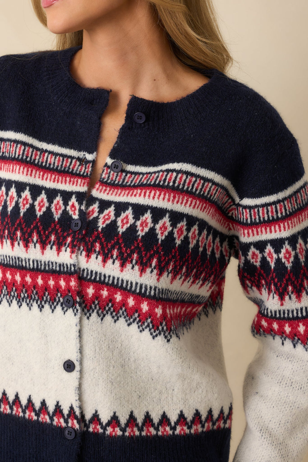 Fireside in Fair Isle White & Navy Multi Patterned Button Up Cardigan