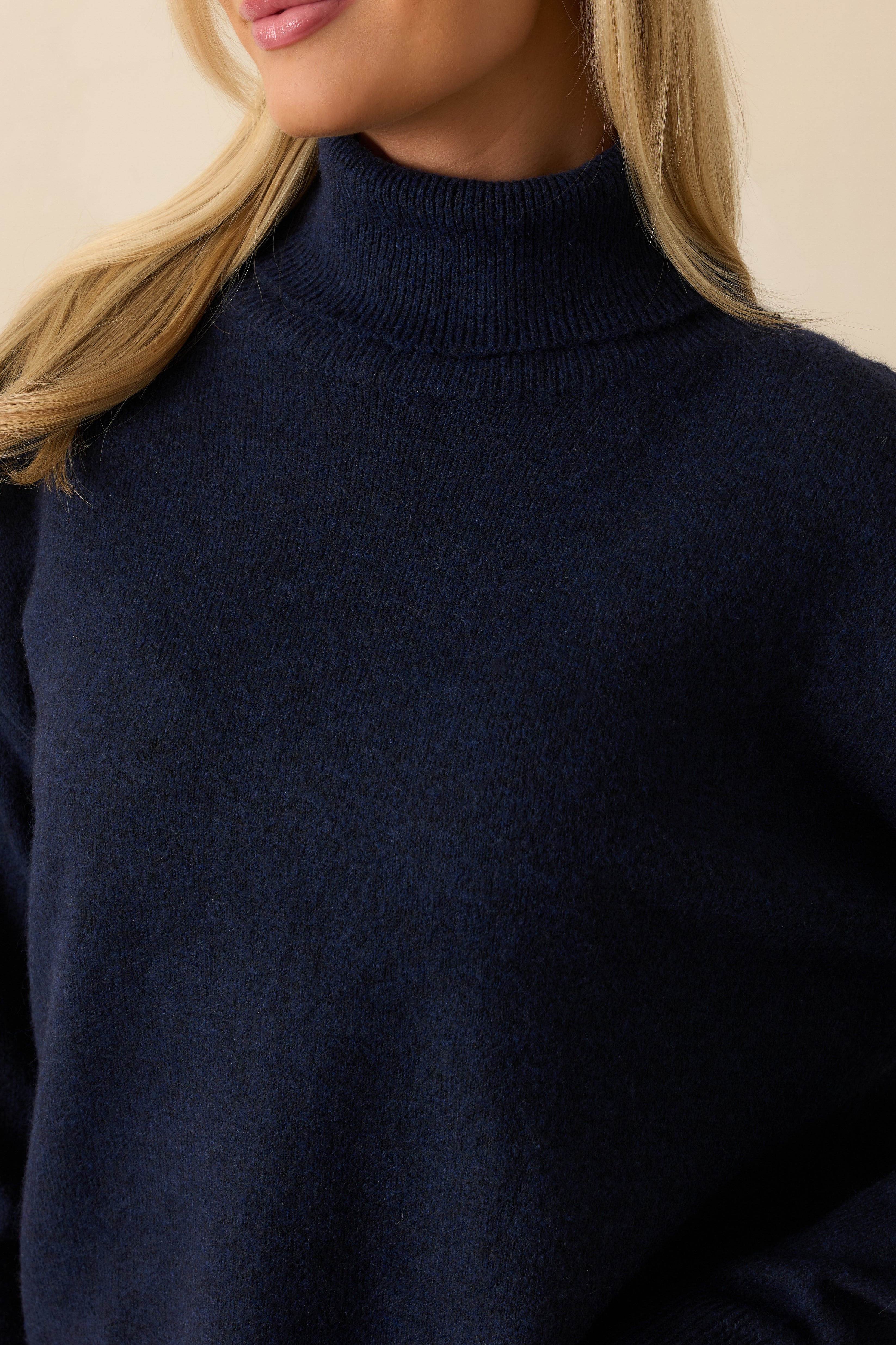 For The Best Navy Knit Long Sleeve Turtleneck Sweater