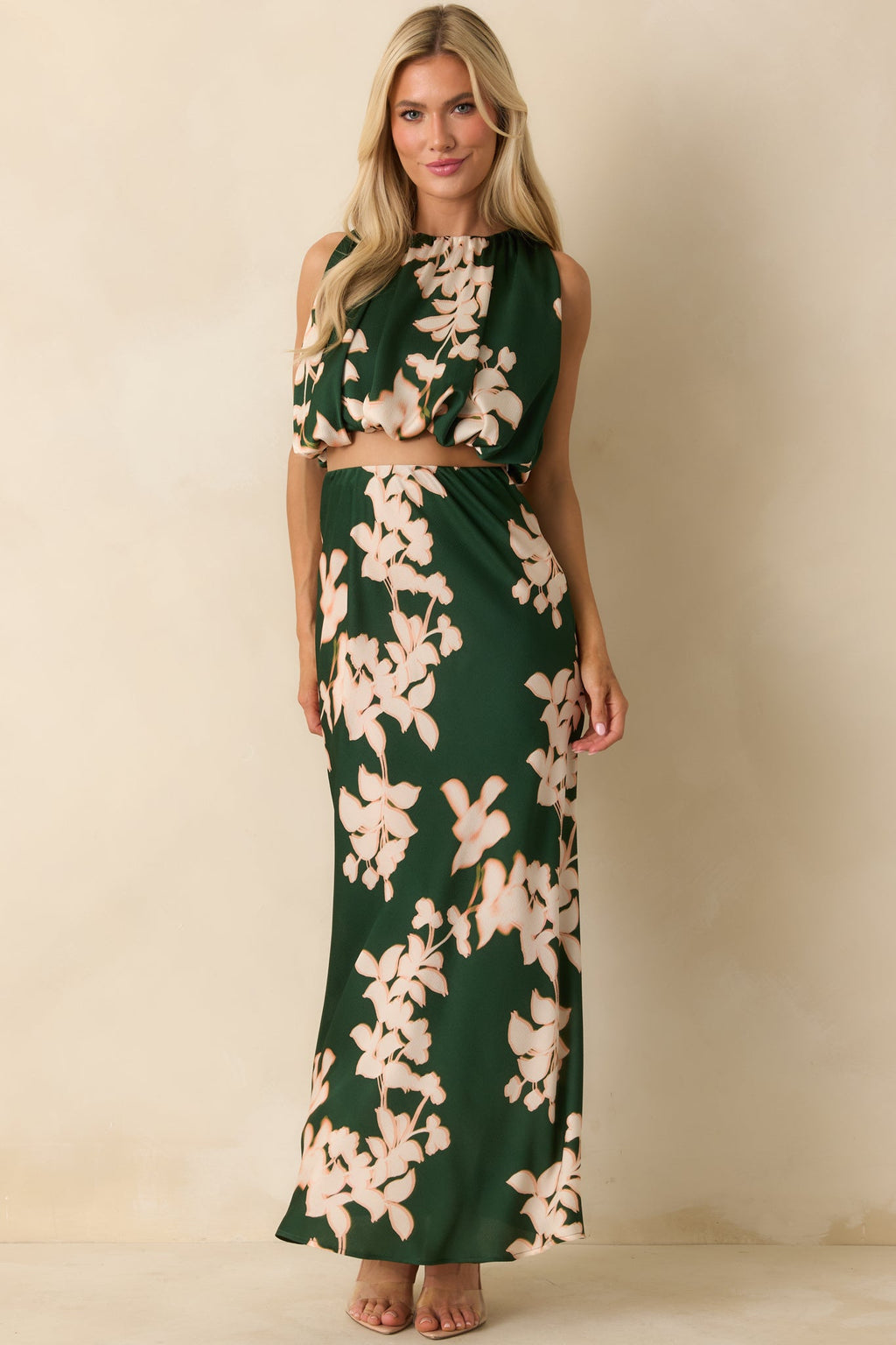 MINKPINK Vilma Green Floral Rouched Crop Top