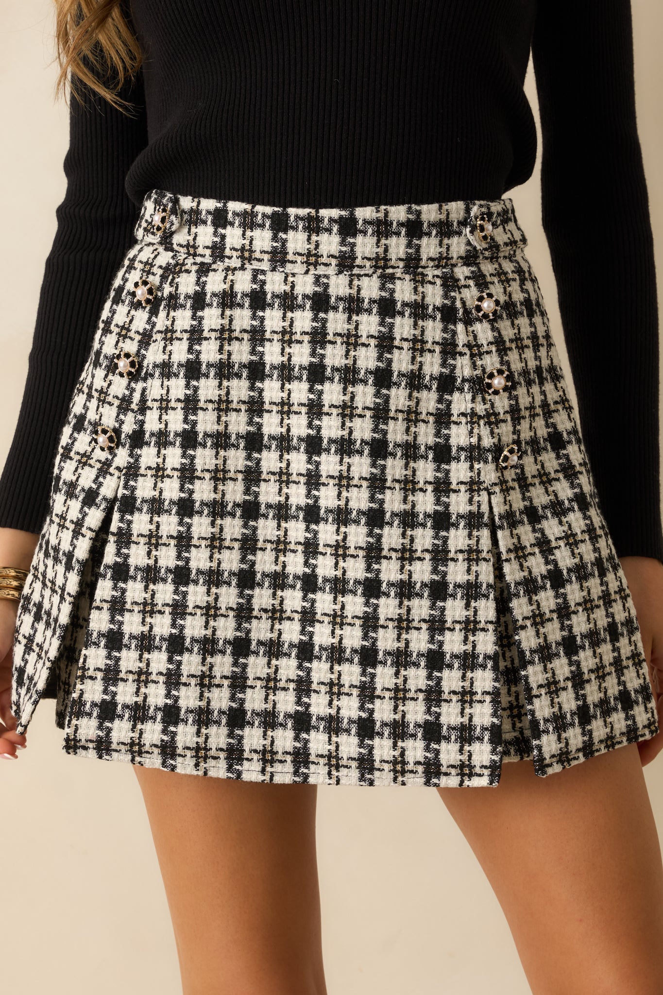 Check Your Style Black & White Tweed Button Skort