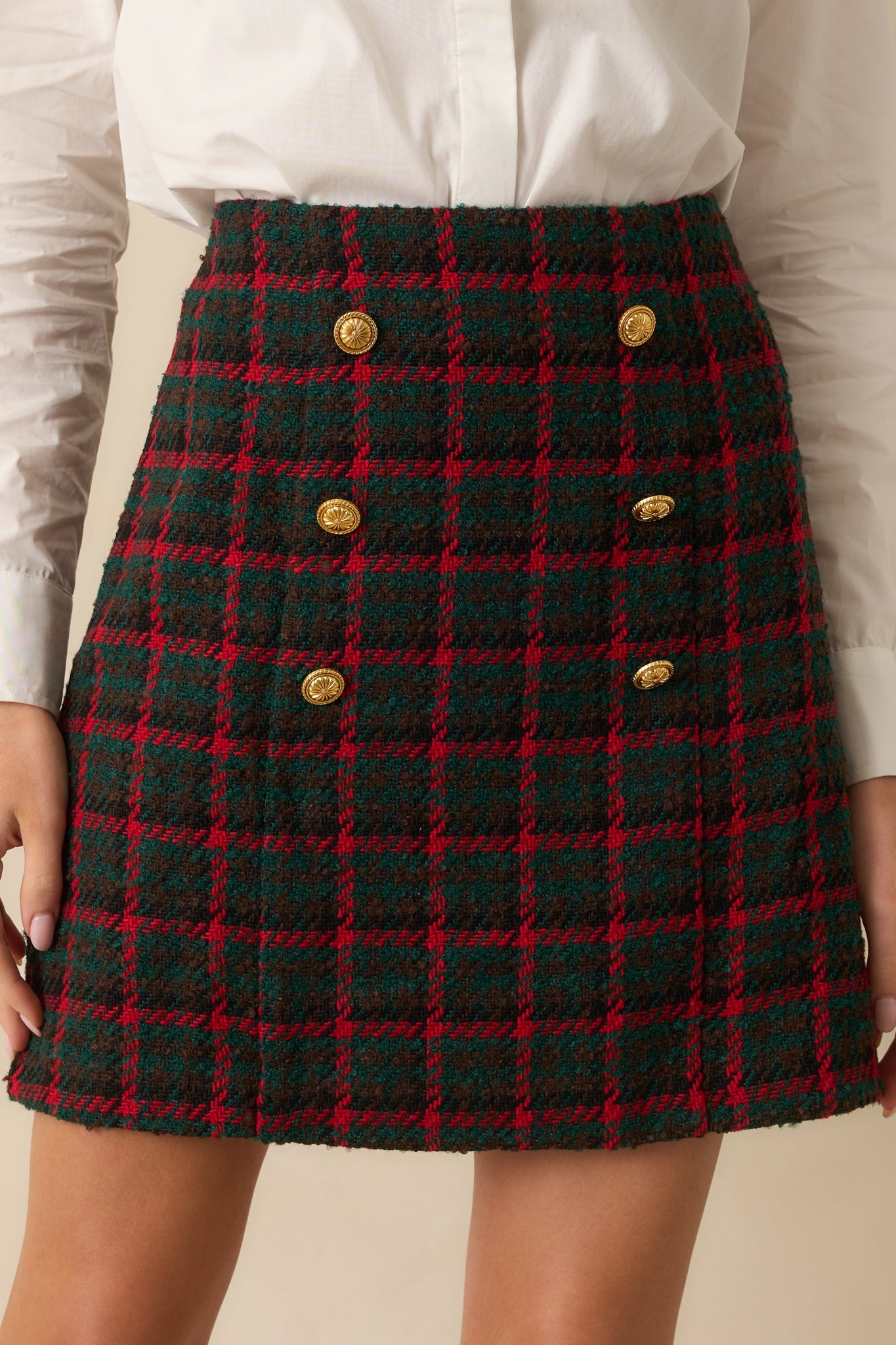 Prosperina Gardner Green Multi Plaid Tweed Mini Skirt