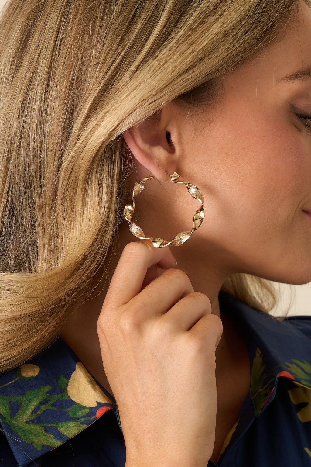 Both Sides of The Story Gold Twisted Textured Hoops