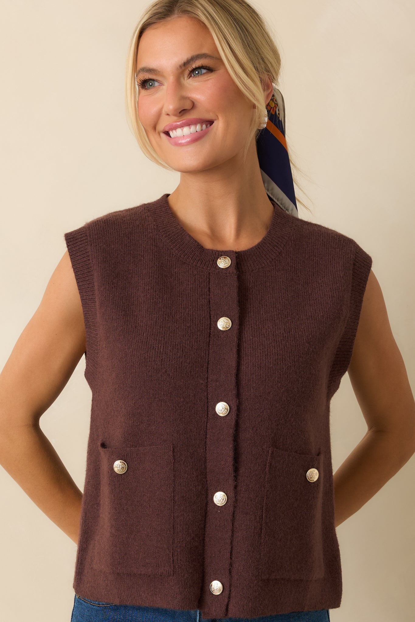 Keep Me Near Chocolate Brown Button Front Sweater Vest