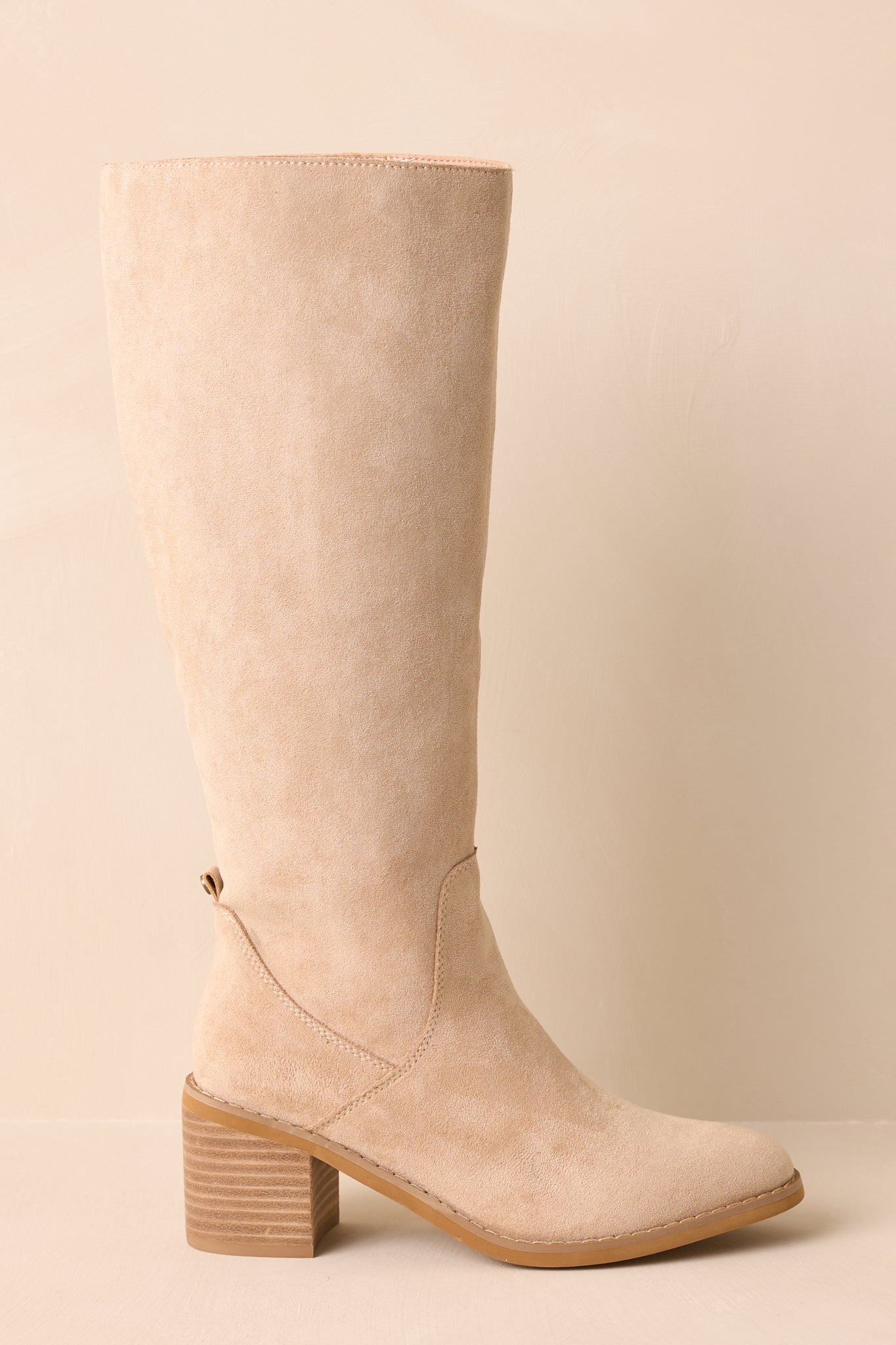 For Good Reason Beige Faux Suede Knee High Boots