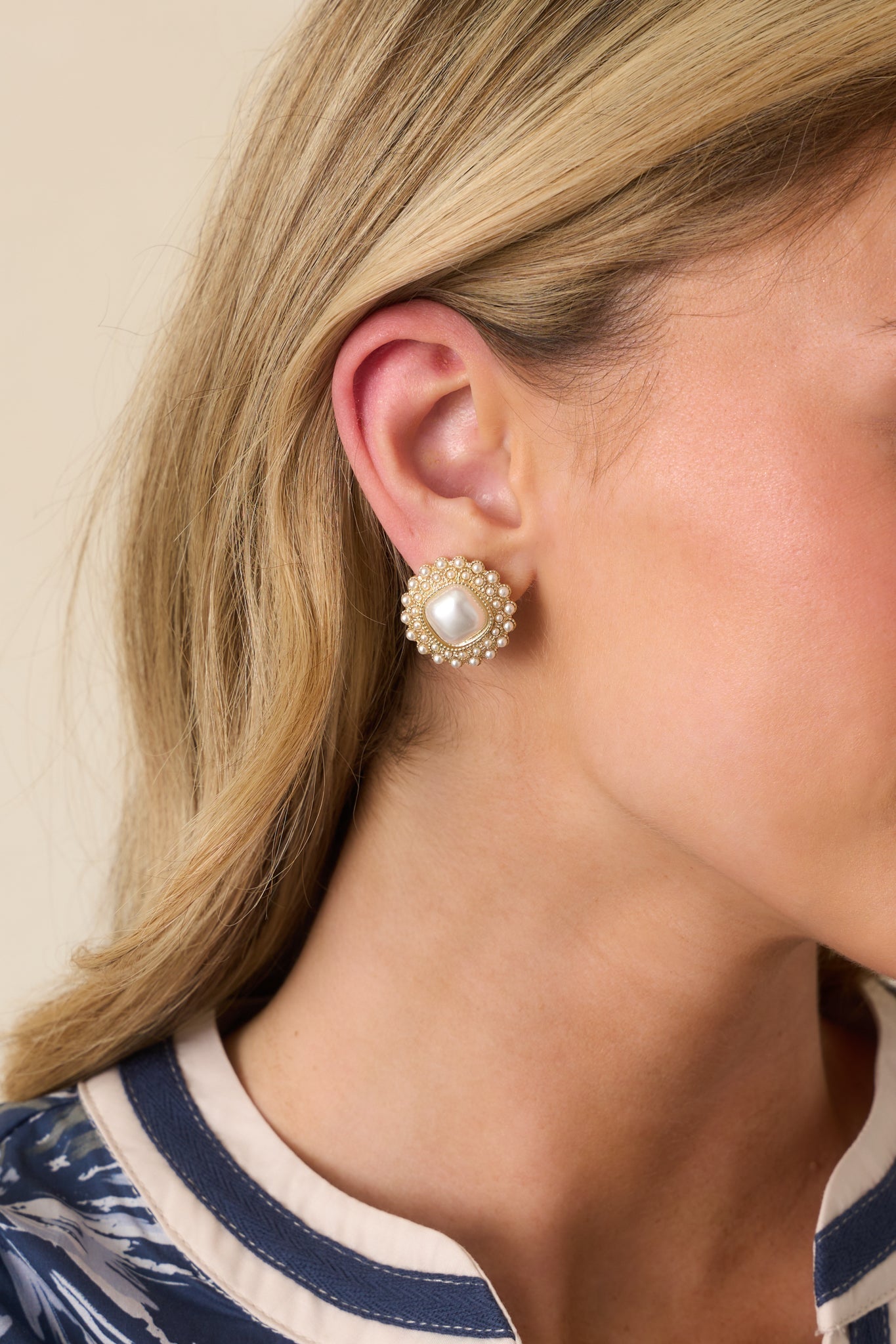 Elevated Elegance Gold Ivory Pearl Earrings