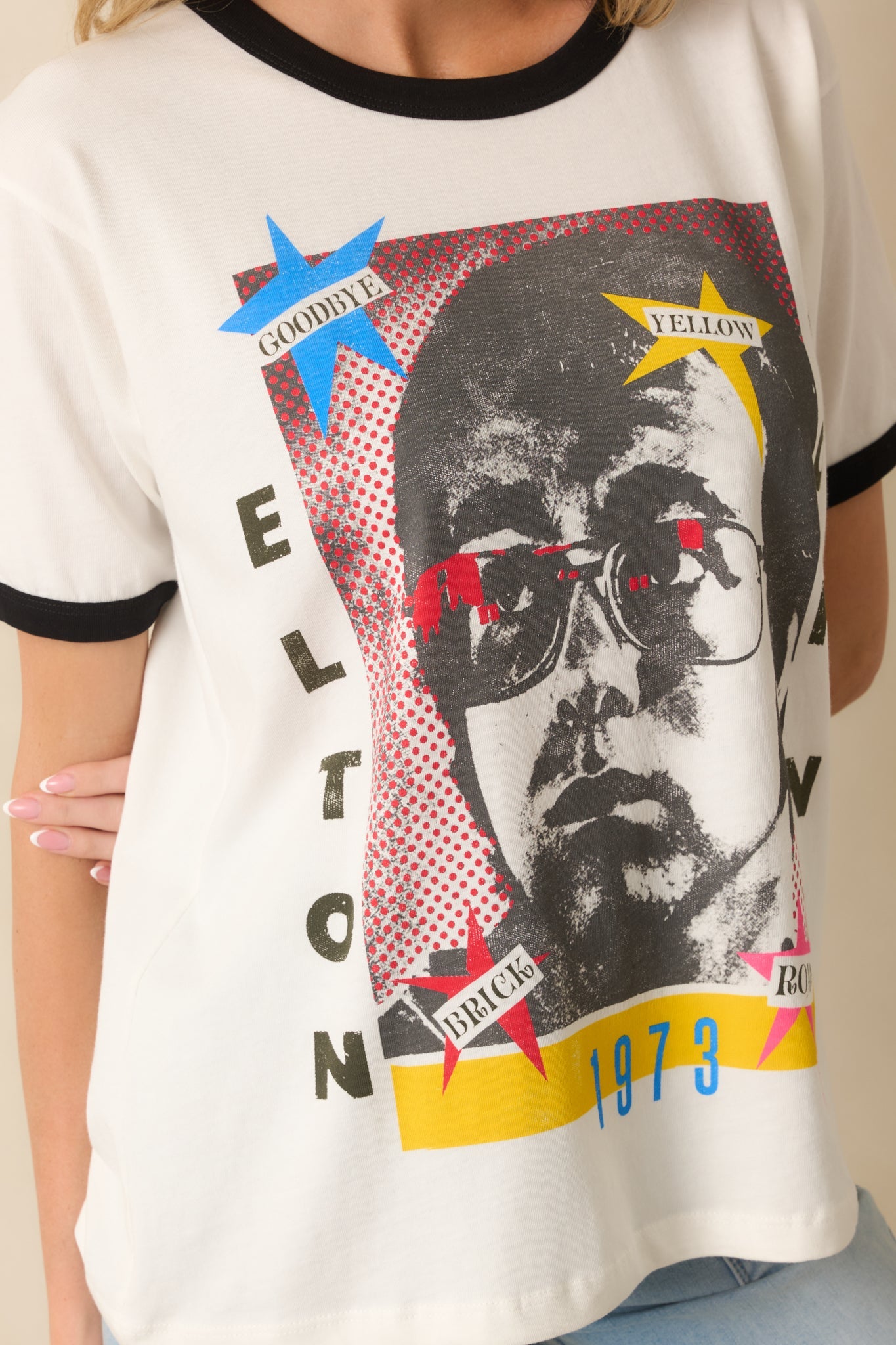 Elton John White Cotton 1973 Tour Ringer Tee