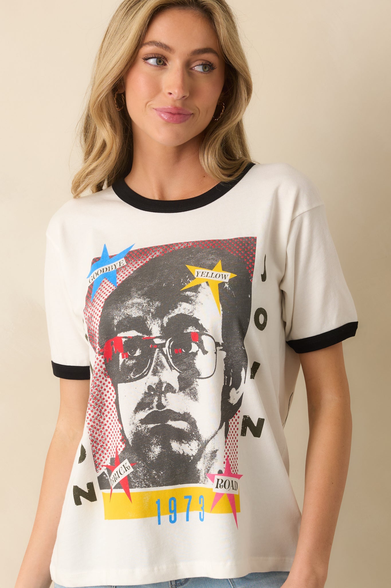 Elton John White Cotton 1973 Tour Ringer Tee