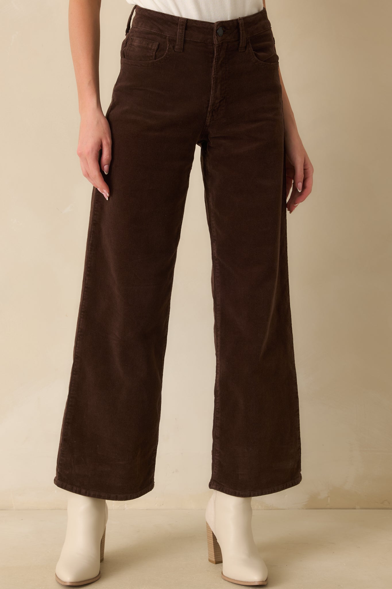 Meant To Be Here Dark Brown Corduroy Wide Leg Pants