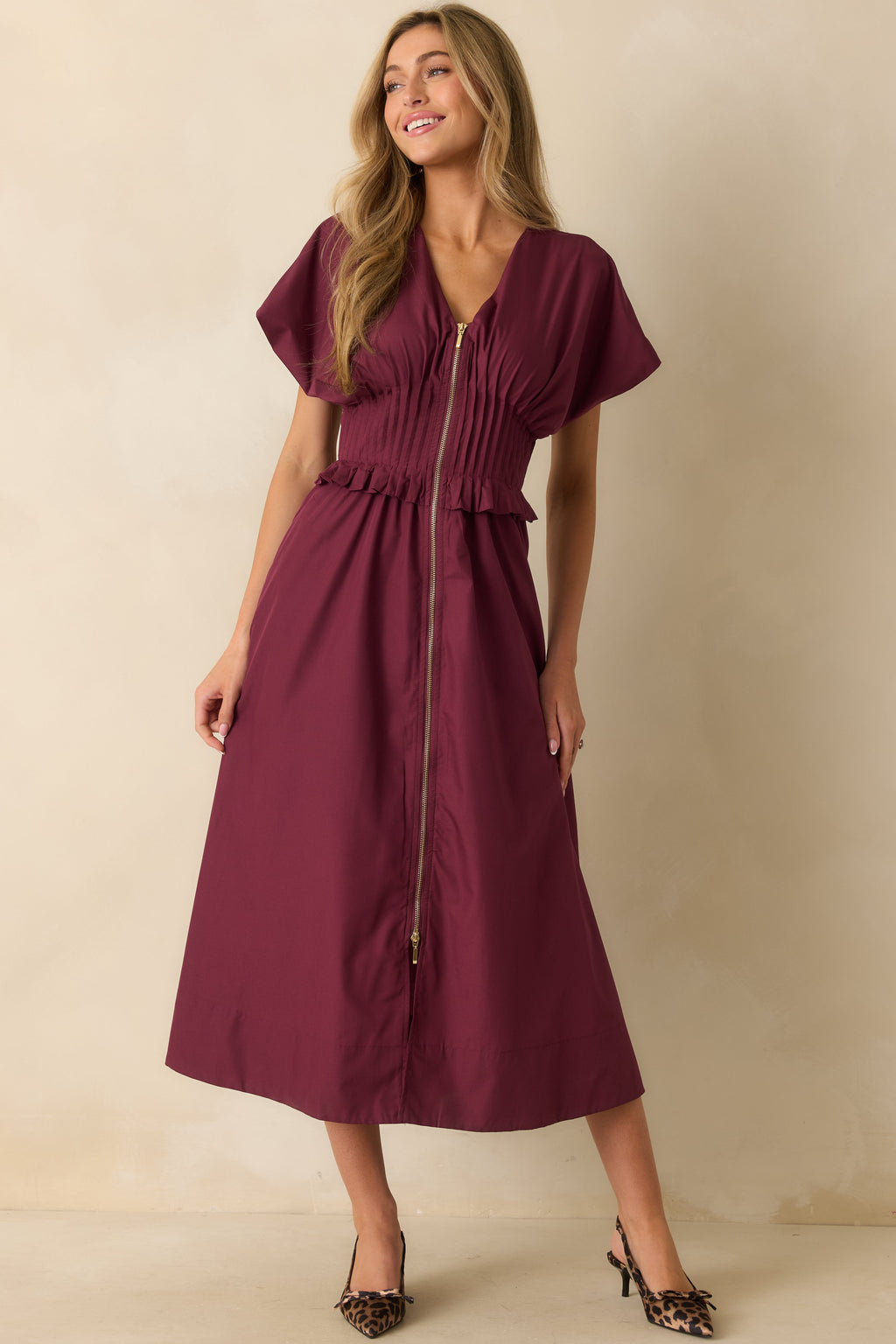 Let It Be Easy Wine Red Smocked Waist Zip Maxi Dress