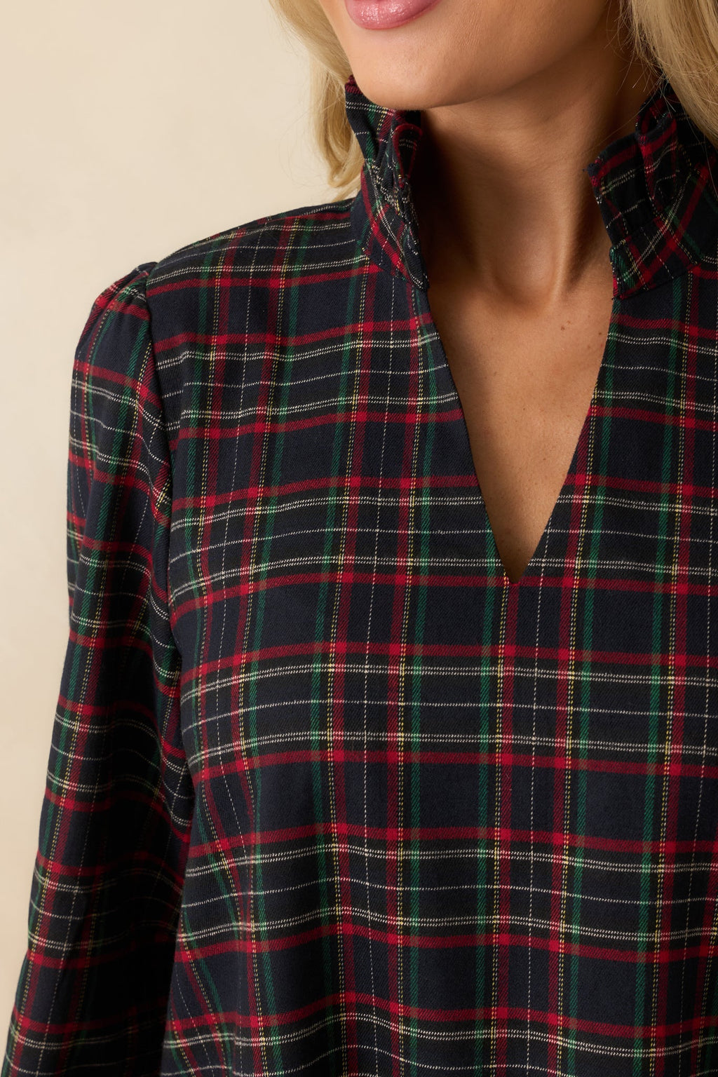 Tartan Tidings Navy Multi Plaid Ruffled Mini Dress