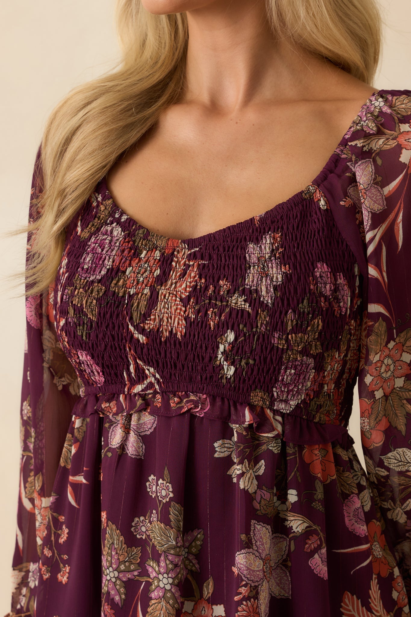 Flutter Away Berry Purple Multi Floral Print Mini Dress