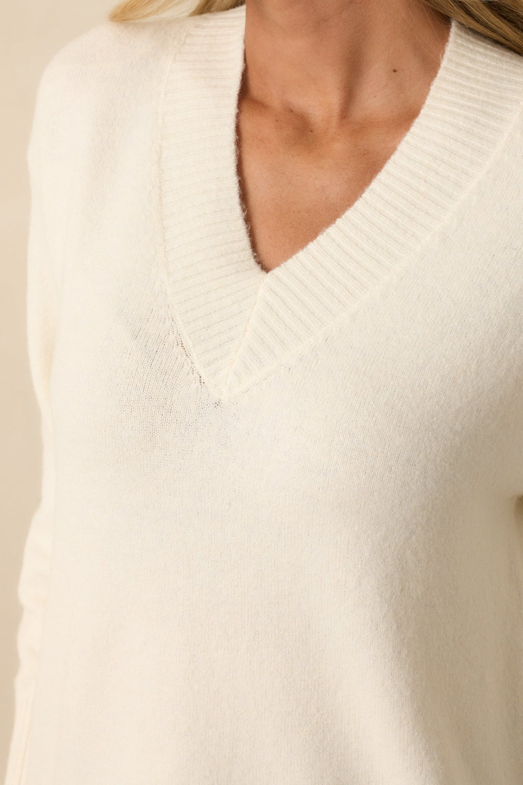 What’s Your Story Ivory Knit Long Sleeve V-Neck Sweater