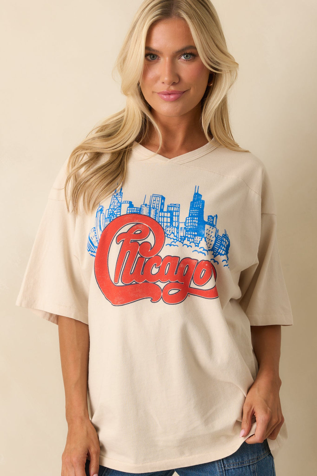 Chicago Skyline Ivory Cotton Oversized Jersey Tee